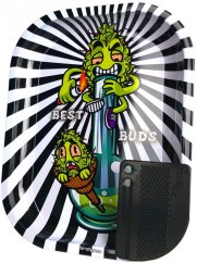 Best Buds Smoke Me Small Metal Rolling Tray with Magnetic Grinder Card