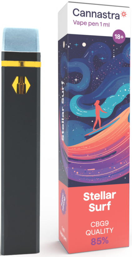 Cannastra CBG9 Kertakäyttöinen Vape Pen Stellar Surf, CBG9 85 % laatu, 1 ml