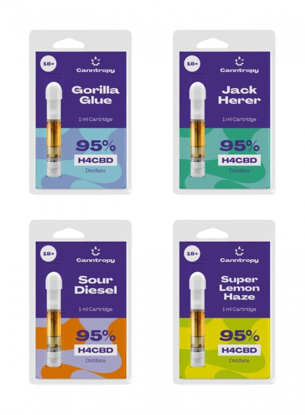 Canntropy H4CBD Cartridge bundle, 95 % H4CBD, All in One Set - 4 saveurs x 1 ml
