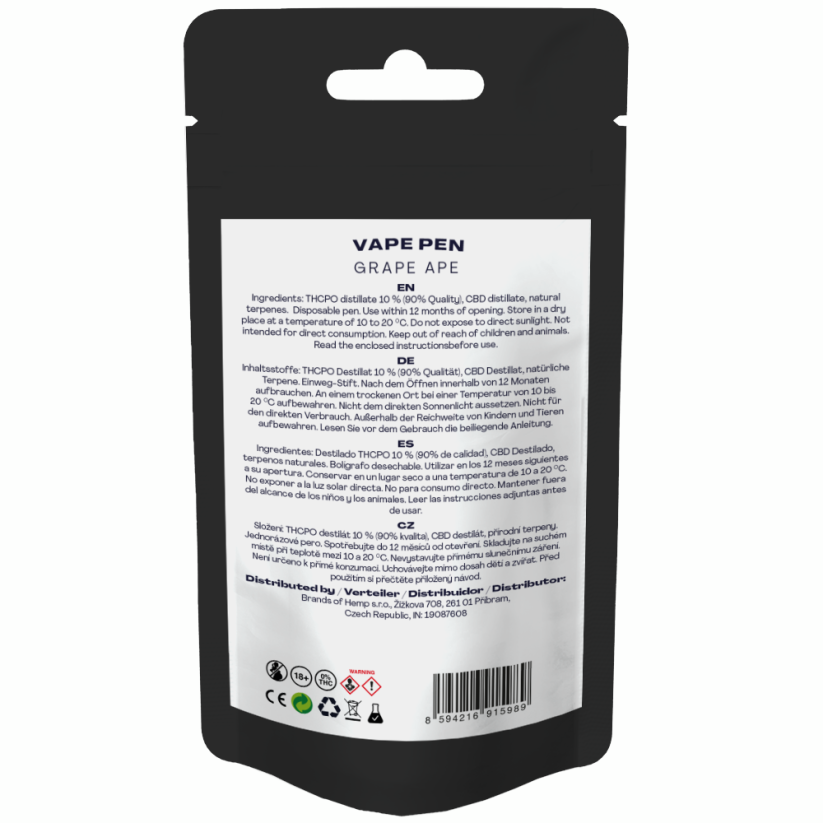 "Canntropy THCPO" vienkartinis vape rašiklis "Grape Ape", THCPO 90% kokybės, 1ml