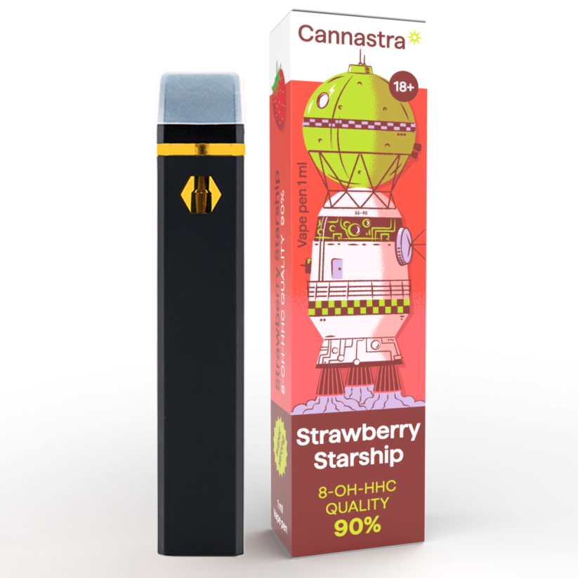 Cannastra 8-OH-HHC Vape Pen Strawberry Starship, 8-OH-HHC 90% laatu, 1ml