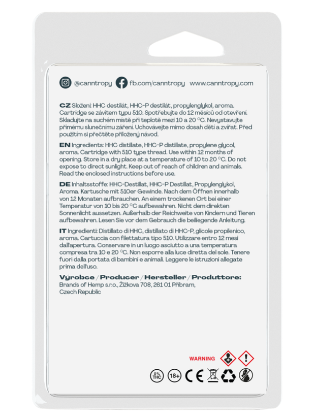 Canntropy Miscela HHC Cartuccia Sour Diesel, 3 % HHC-P, 94 % HHC, 1 ml