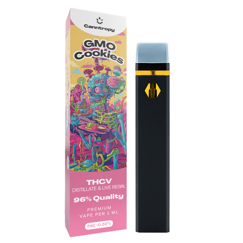 Canntropy THCV Kertakäyttöinen Vape Pen GMO Cookies live resin terpeenit, THCV 96% laatu, 1 ml