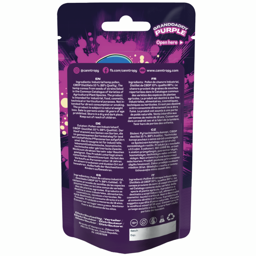 Canntropy CBDP Hash Granddaddy Purple, CBDP 88% kvalitātes, 1 g - 5 g