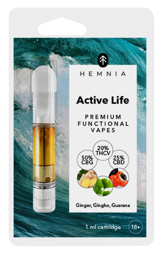 Hemnia Active Life - Patroon, THCV 20%, CBG 50%, CBD 25%, Gember, gingko biloba, guarana, 1 ml