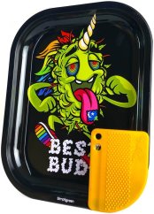 Best Buds LSD Small Metal Rolling Tray magneettisella jauhinkortilla varustettuna