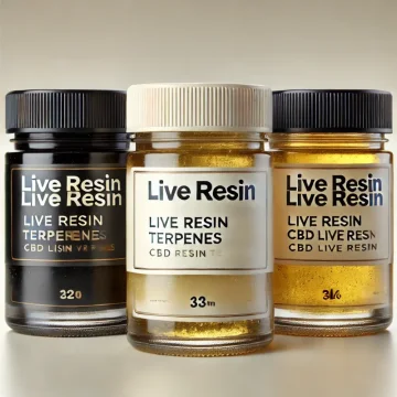 Three containers, black with live resin and transparent with live resin terpenes and CBD live resin