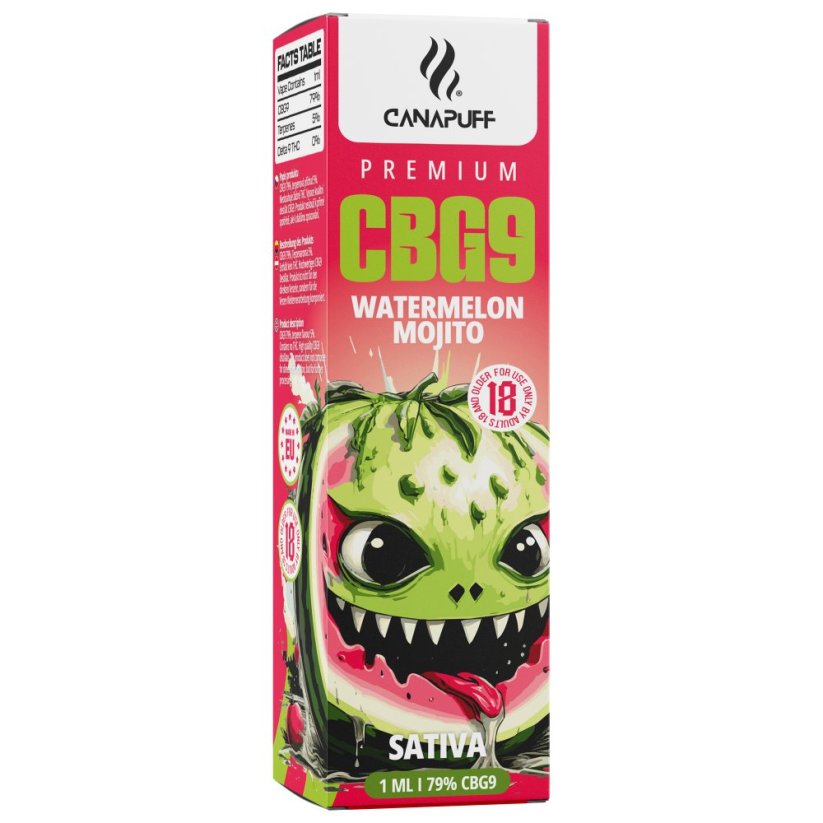 CanaPuff vienreizlietojamais Vape Pen Watermelon Mojito, 79 % CBG9, 1 ml