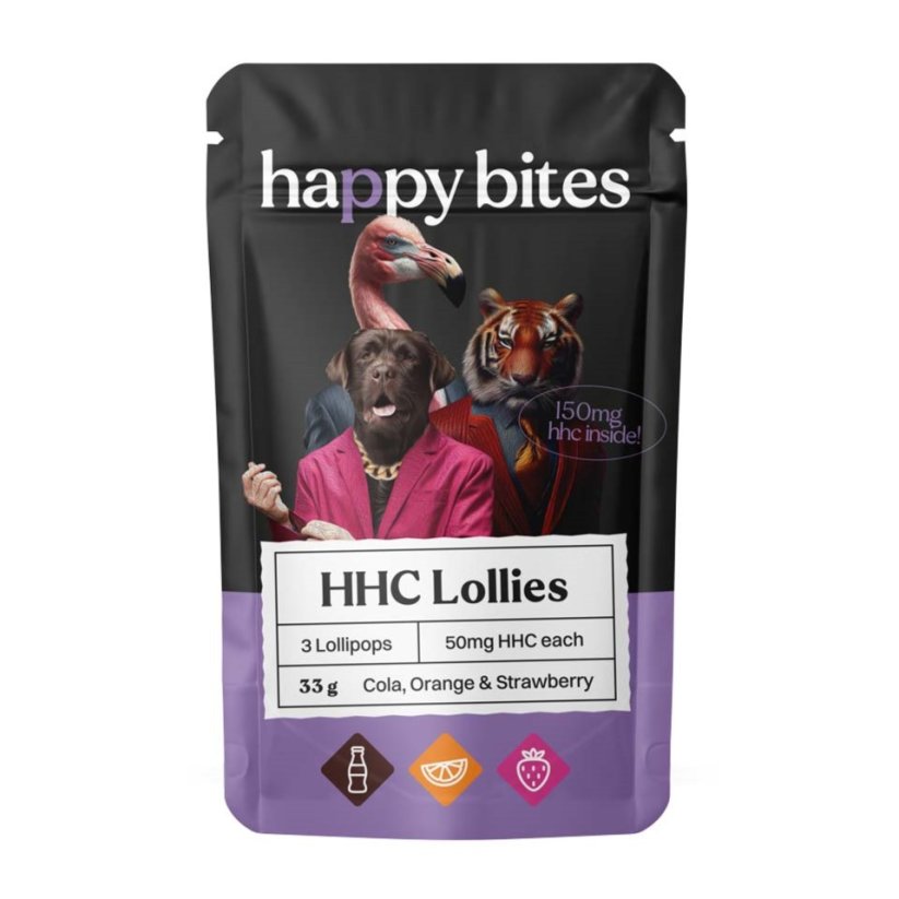 Happy Bites HHC Lollies Cola / Arancia / Fragola, 3 pezzi x 50 mg, 150 mg