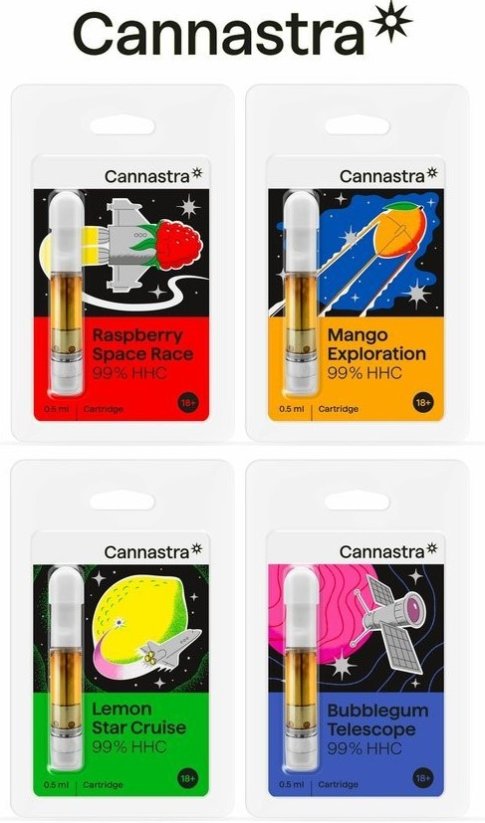 Cannastra HHC патрони, 99 % HHC, всичко в един комплект - 4 вкуса x 0,5 ml